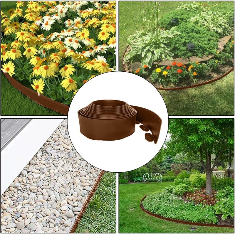 maebeacae 49FT Landscape Edging, 4 in Tall Garden Edging Borders with 75 Spikes,Flexible Lawn Edging Plastic Borders for Garden, Flower Beds, Pavement-Brown - Image 5